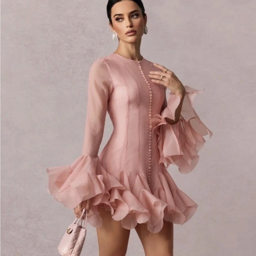 Sunfere Women’s Leila Semi-sheer Flare Mini Pink Dress